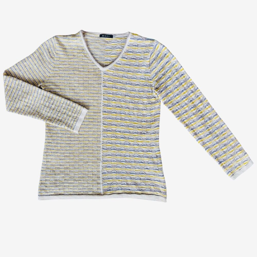 Sol V Neck Sweater‎ Sz Small Baby Alpaca, Linen. Lightweight. Artsy. Unique